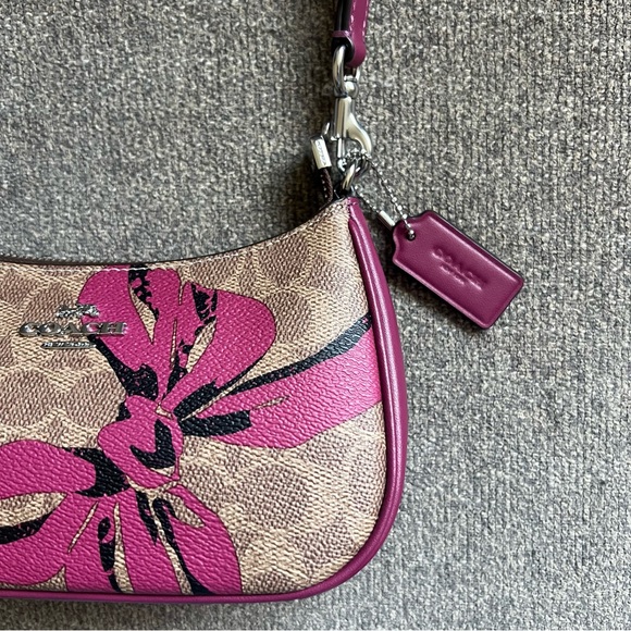Coach Brown Signature Shoulder Bag with Pink Floral Accents - Picture 11 of 11